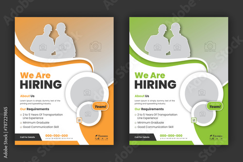 Construction Hire Flyer Design Template We are hiring for job vacancies, construction, and home renovation flyers. Vector orange and green color layout in A4 flyer size