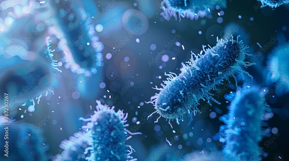 Microscopic blue bacteria. Close up blue bacteria background Microscopic blue bacteria. Close up blue bacteria background