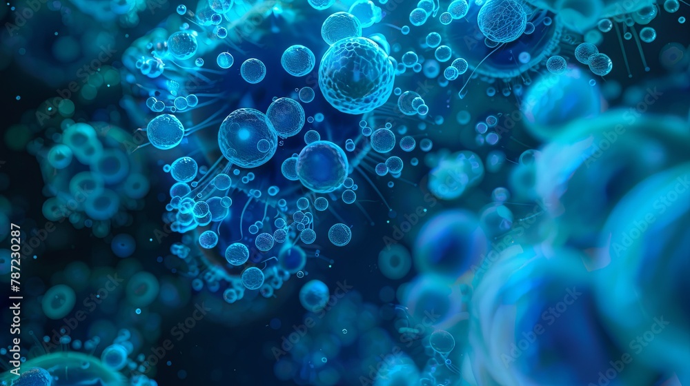 Microscopic blue bacteria. Close up blue bacteria background Microscopic blue bacteria. Close up blue bacteria background