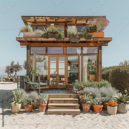 Design a small, charming beach house on a sandy beach. © Art-Park