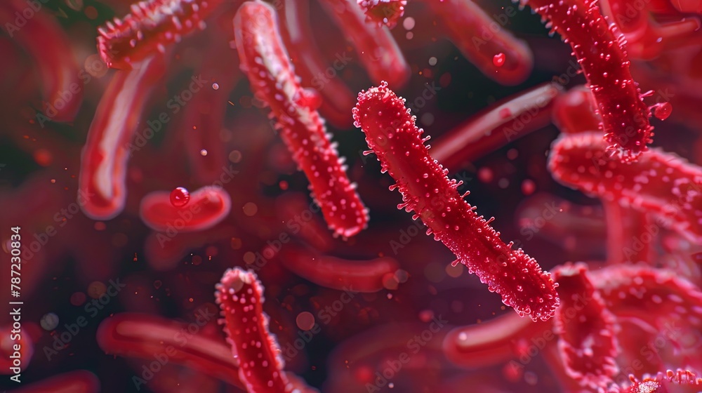 Microscopic red bacteria. Close up red bacteria background Microscopic red bacteria. Close up red bacteria background