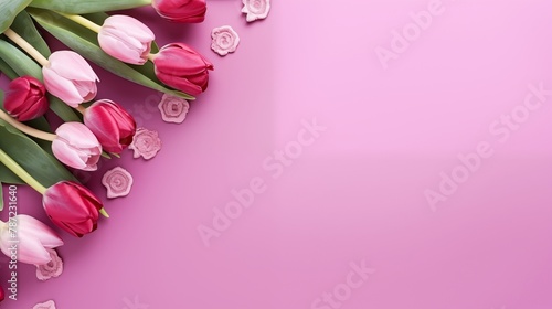 Elegant Pink Tulips Arranged on a Pink Background
