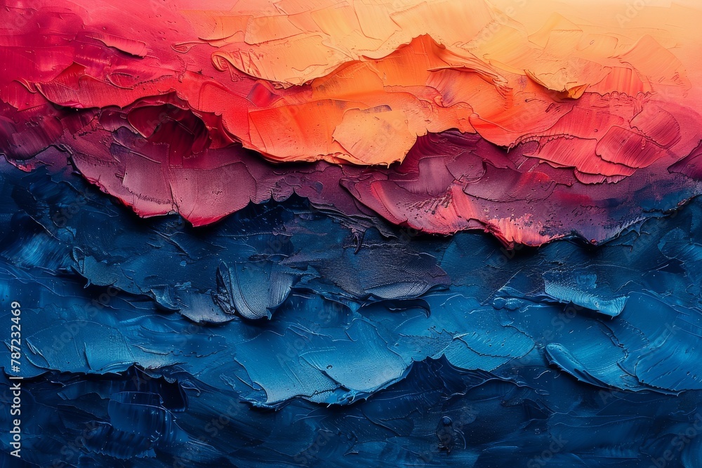 Fototapeta premium Close-up image of a vivid textured surface with contrasting colors and detailed brush strokes