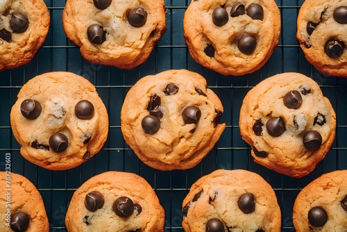 Cookies with chocochips arranged beautifully on the kitchen table