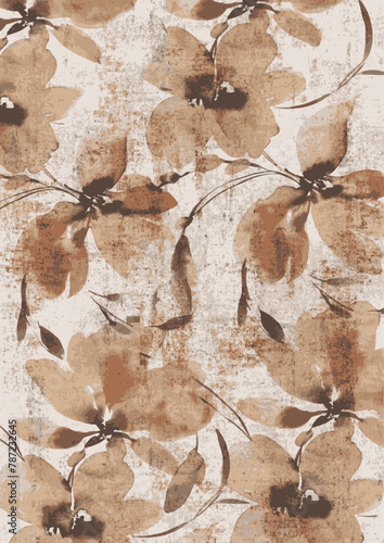 Watercolor worned autumn flowers and leaves pattern photo