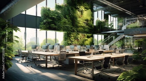 Plan a biophilic office space with indoor green walls, natural light optimization, and airflow management based on ecological principles © MUHAMMADUMAR