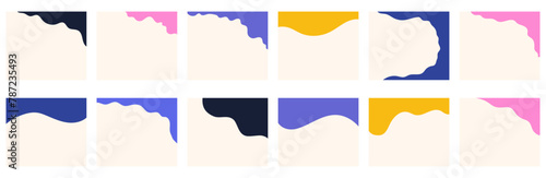 Compilation of assorted shapes suitable for square post or website headers or footers. Decorative separator for imaginative design presented in a vector flat style. 