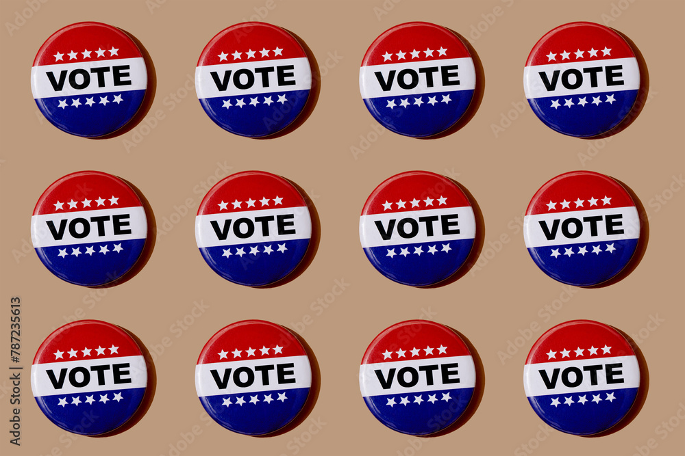 Studio shot of Vote badges Studio shot of Vote badges