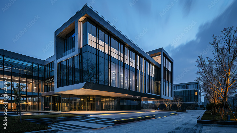 Obraz premium The architectural structure rises above the surrounding buildings, creating an impression of modernity and progressivity.