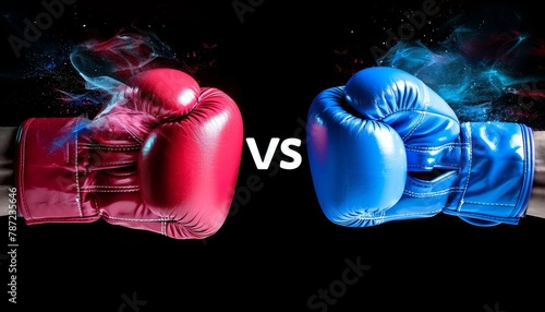 Famous boxing match poster  two gloves with  vs  symbolize an epic battle in the ring © Ilja
