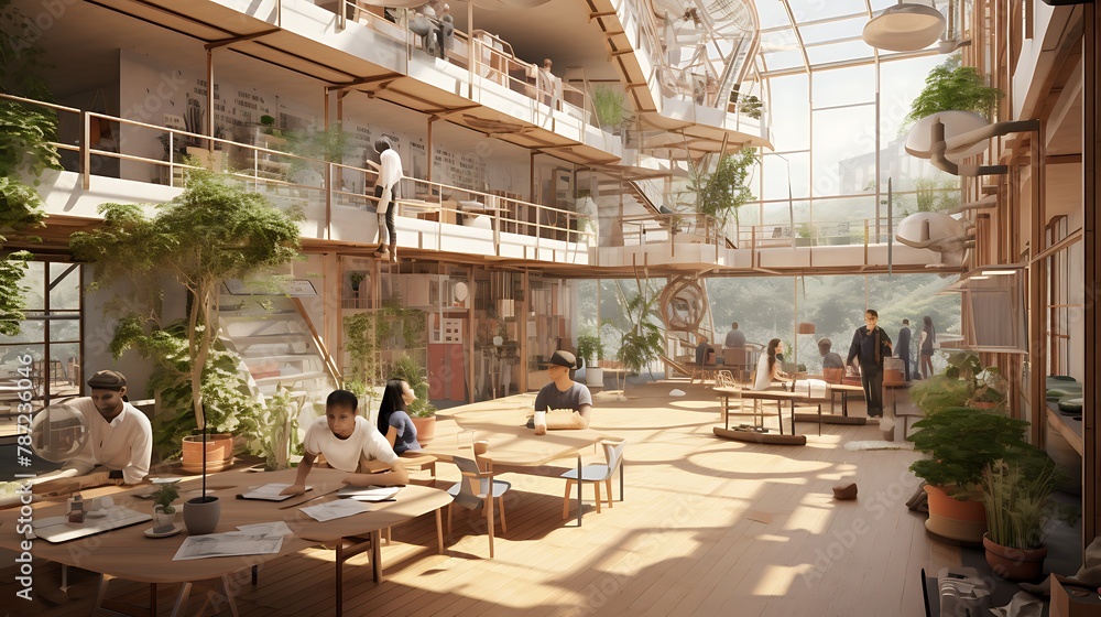 Plan a sustainable co-living community with communal spaces, shared resources, and decentralized energy systems