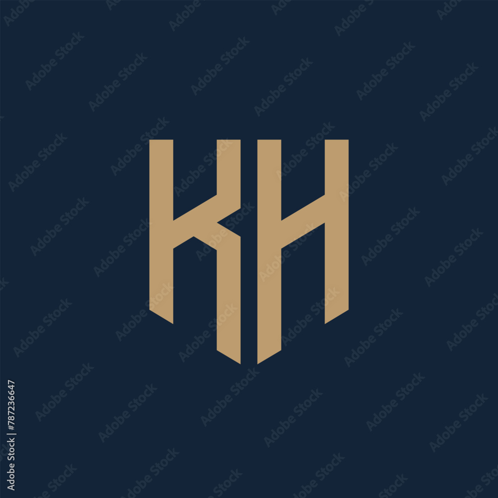 Fototapeta premium KH. Monogram of Two letters K and H. Luxury, simple, minimal and elegant KH logo design. Vector illustration template. 
