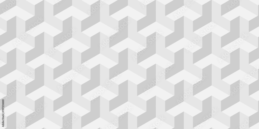 Vector dynamic square cube geometric structure hexagon modern block white backdrop design. Abstract cubes geometric tile and mosaic wall or grid backdrop hexagon technology wallpaper background.