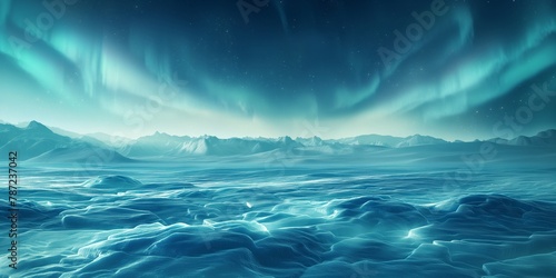 A breathtaking aurora borealis dances over an icy mountain landscape under a night sky © gunzexx png and bg