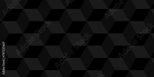 Vector dynamic square cube geometric structure hexagon modern block black backdrop design. Abstract cubes geometric tile and mosaic wall or grid backdrop hexagon technology wallpaper background.