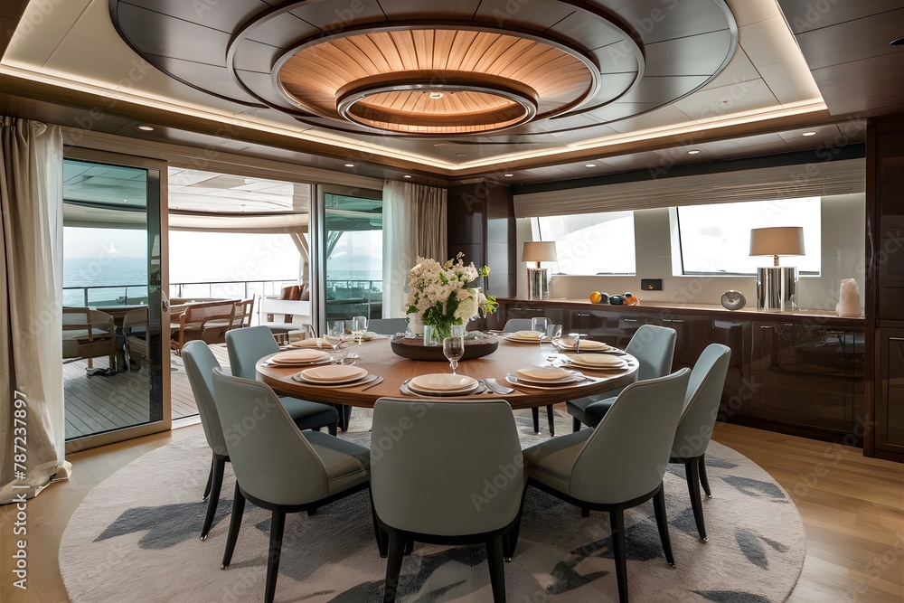 Fototapeta premium Dining table in yacht design captured in professional advertisinggraphy