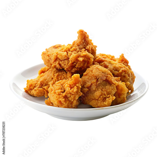 Three fried chicken nuggets are on a white background.