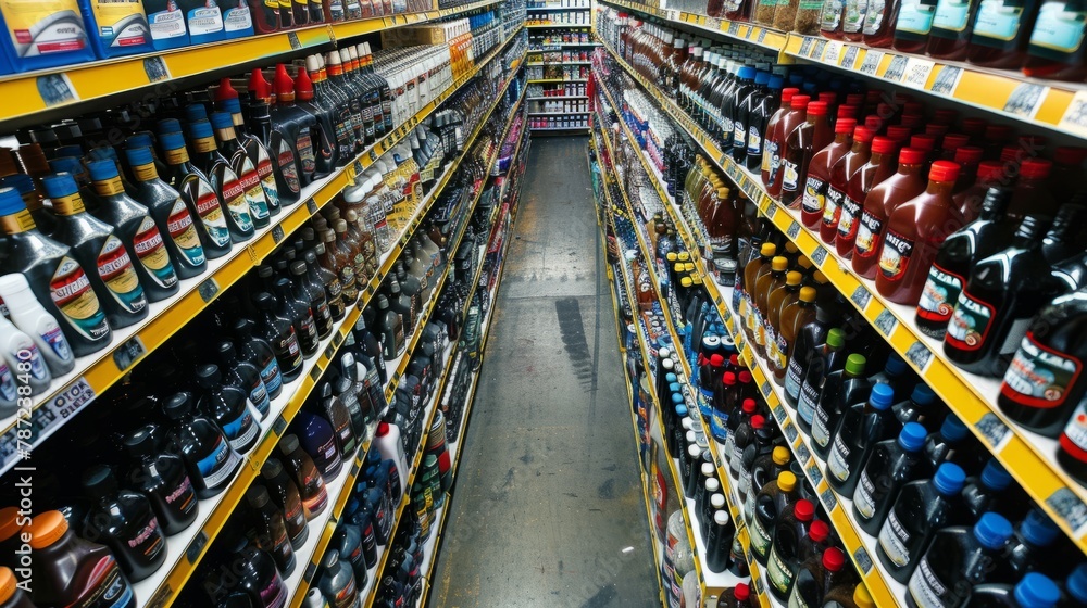 A store aisle packed with a variety of soda bottles on shelves, offering a wide selection of different brands