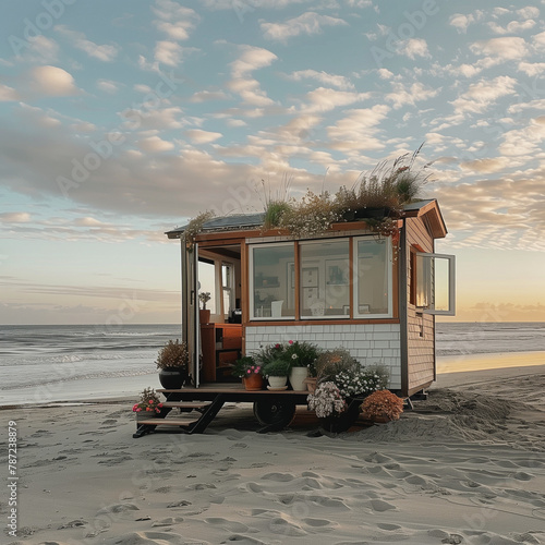Design a small, charming beach house on a sandy beach. © Art-Park