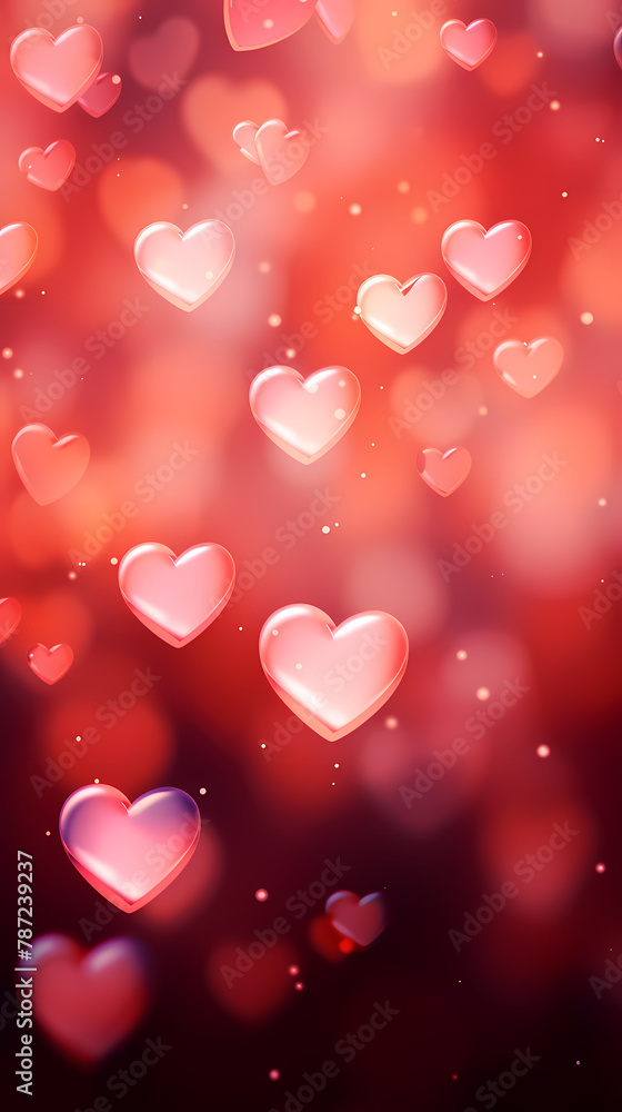 Valentine's Day soft pink and red heart bokeh