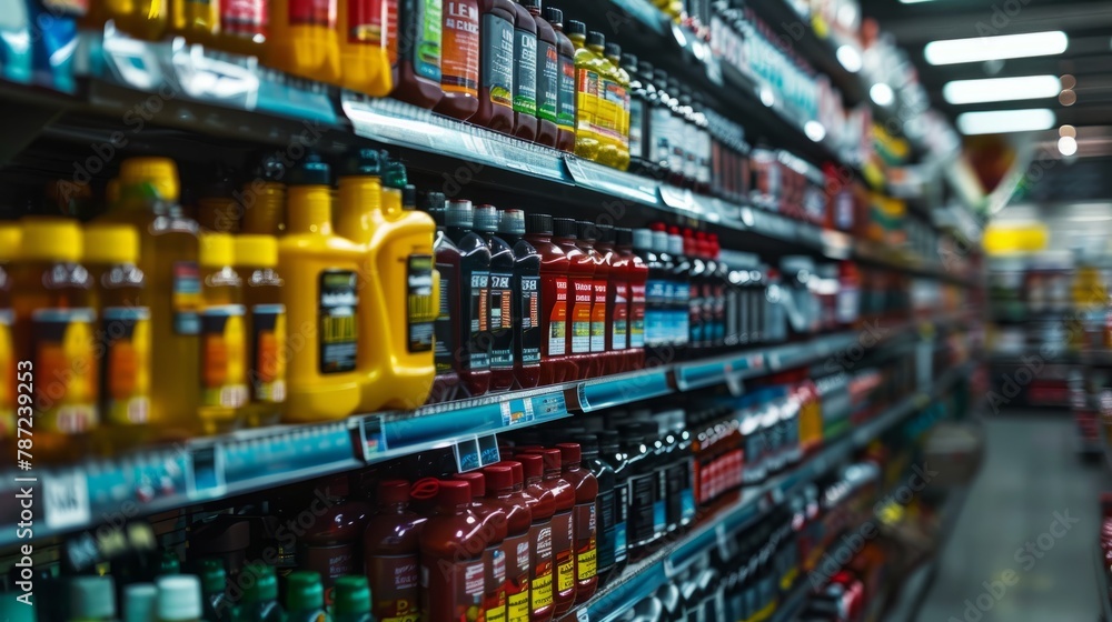A vast selection of various drinks neatly displayed on store shelves, showcasing an array of options for customers