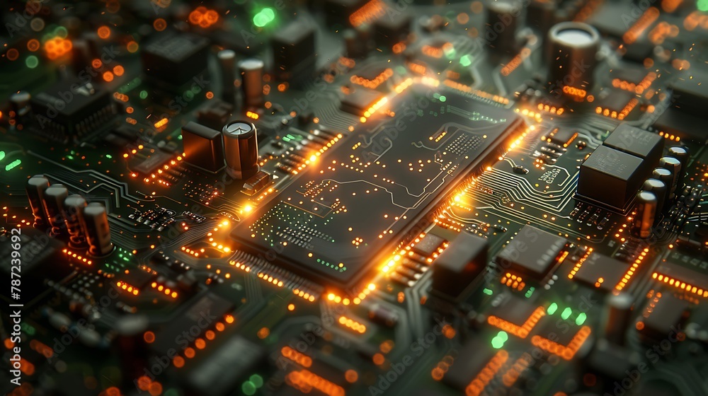  A circuit board with data flowing like electricity along its paths