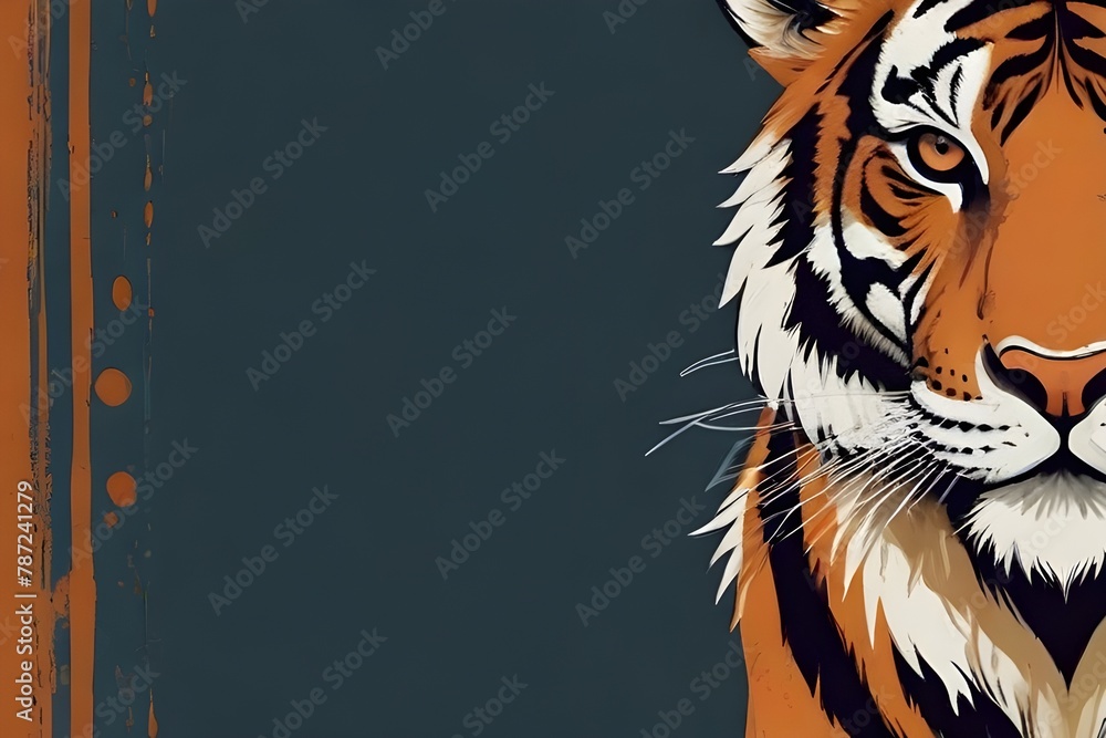  tiger Illustration With Monocolor Background, AI generated image - obrazy, fototapety, plakaty 