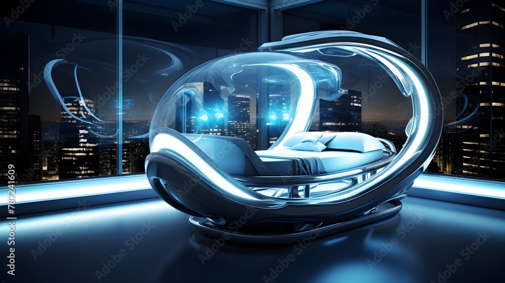 Obraz premium Cutting-Edge Futuristic High-Class Luxury Hospital Room with Panoramic Window and Advanced Design