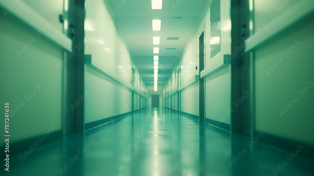 Bright empty defocused hospital corridor background with copy space : Generative AI Bright empty defocused hospital corridor background with copy space : Generative AI