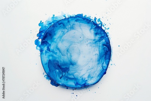  blue ink blot circle on white background 