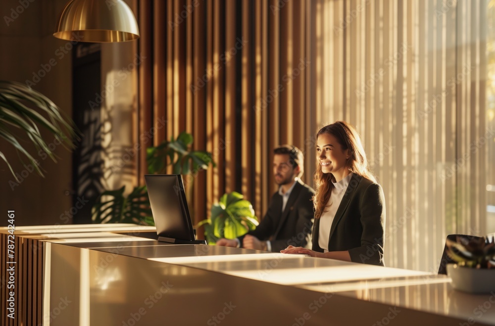 Friendly Receptionist Welcoming Guests