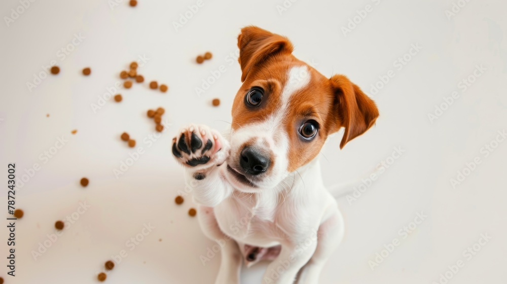 Cute puppy eating dog food