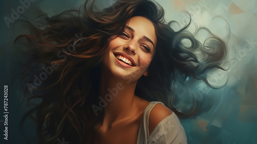 A woman with flowing hair caught in the wind, portrayed in a mesmerizing painting