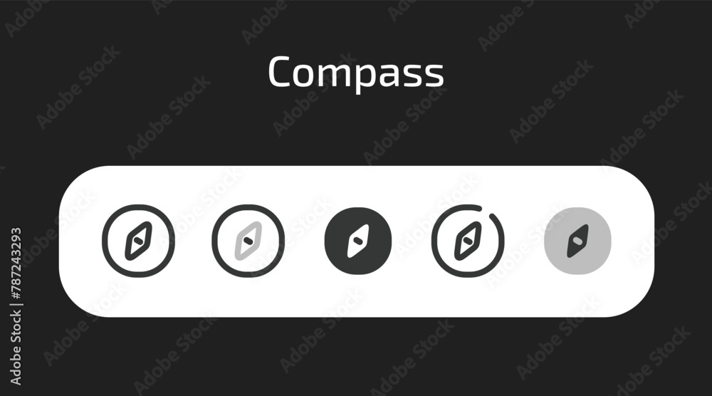 Compass icons in 5 different styles as vector
Compass icons in 5 different styles as vector