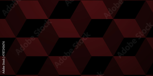 Vector dynamic square cube geometric structure hexagon modern block red backdrop design. Abstract cubes geometric tile and mosaic wall or grid backdrop hexagon technology wallpaper background.