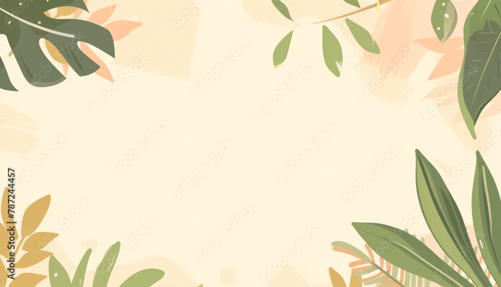 Hand drawn tropical leaves, flowers border frame. Summertime lovely floral element illustration, mockup. Trendy colourful summer background. For print, cloth, package, postcard, brochure, book Hand drawn tropical leaves, flowers border frame. Summertime lovely floral element illustration, mockup. Trendy colourful summer background. For print, cloth, package, postcard, brochure, book