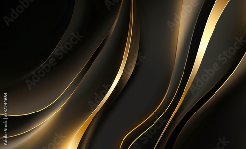 Curve abstract luxury futuristic dynamic black gold background. Creative golden wave flowing Illustration, minimal for presentations and websites.