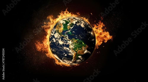 Global warming. Planet Earth globe burning, temperature increase, over heating of the world in climate change. Save world