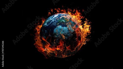 Global warming. Planet Earth globe burning  temperature increase  over heating of the world in climate change. Save world
