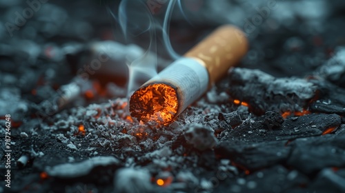 Discarded Cigarette on Smoldering Ashes