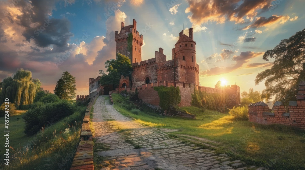 Beautiful Teutonic castle in Lidzbark Warminski before sunset, Poland.