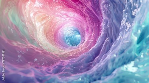 A colorful abstract portal, swirling with shades of pink, blue, and green, opening into a void of pure white.3D rendering.