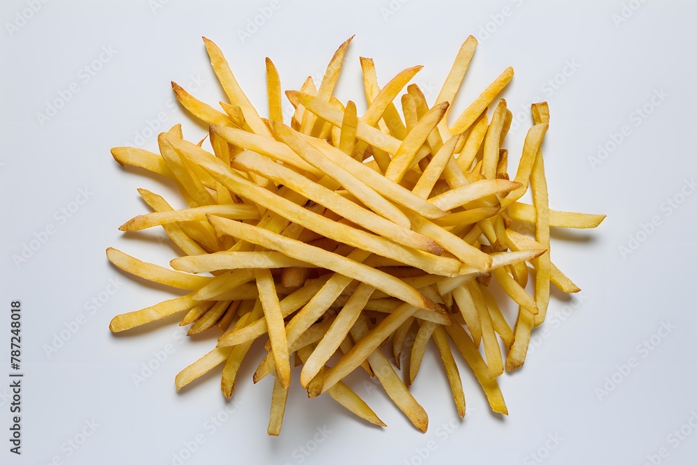 French fries creatively showcased against a white background French fries creatively showcased against a white background