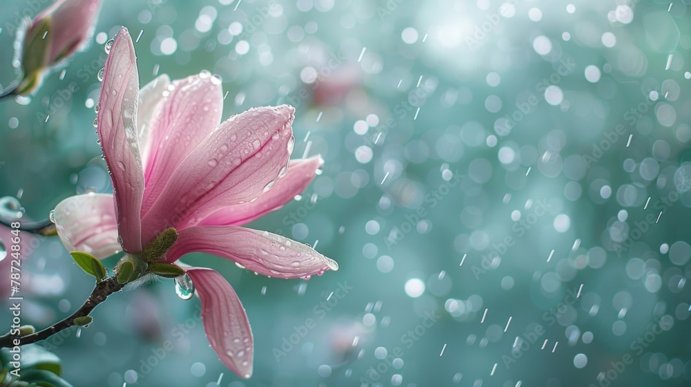 Raindrops falling on a pink magnolia flower Raindrops falling on a pink magnolia flower