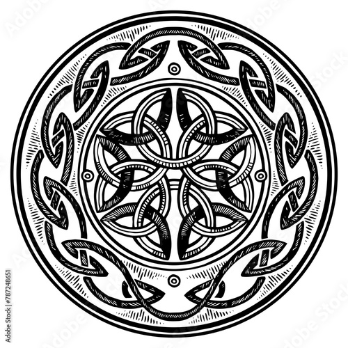 Celtic ornament engraving PNG illustration. Scratch board style imitation. Black and white hand drawn image.