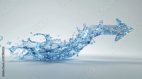 A dynamic composition of a blue arrow formed from swirling water, capturing the power and momentum of growth.3D rendering