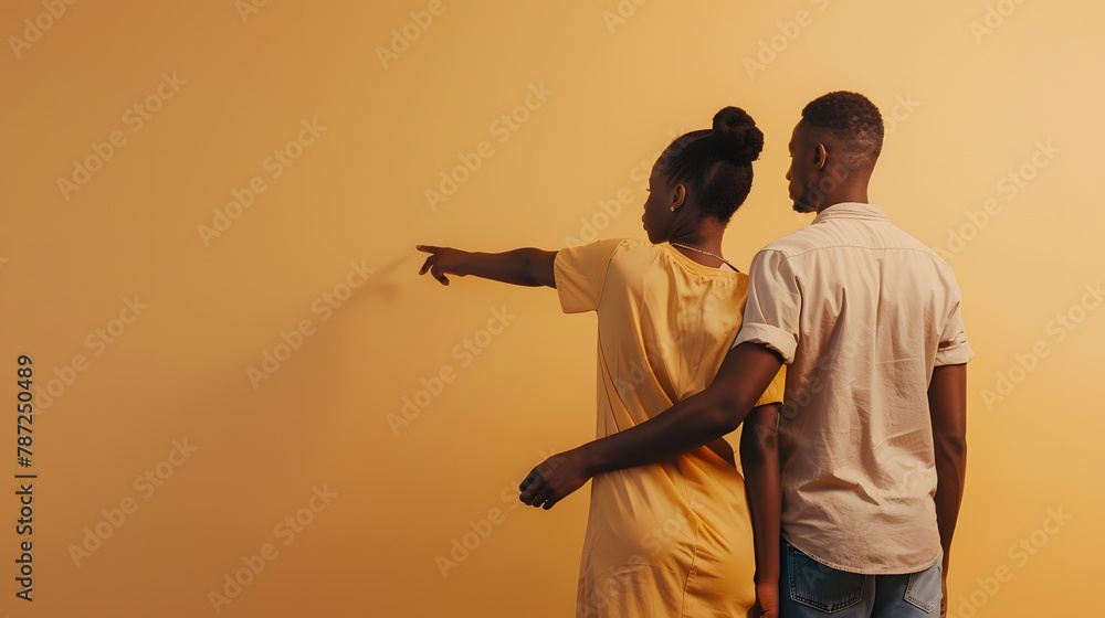 Unrecognizable african american couple holding hands and lady pointing ...