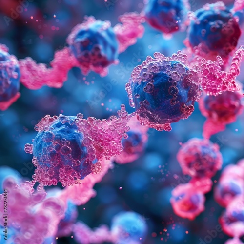 Cancer cells with pink bubbles