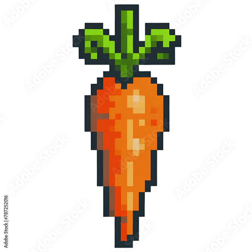 Illustration of 8-bits pixelate carrot for retro RPG gaming elements 
