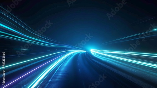 abstract blue neon speed lines on dark background futuristic technology concept